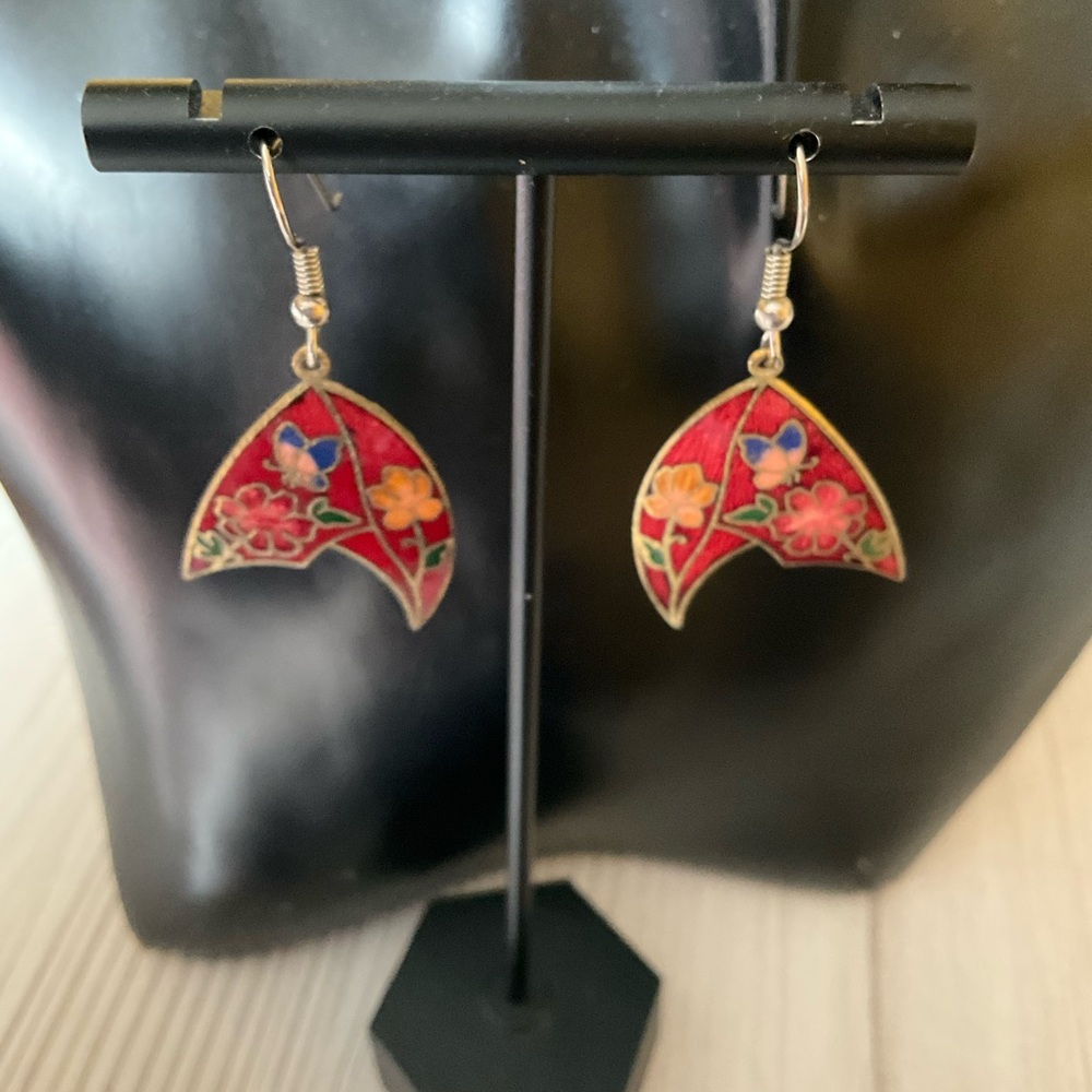 Floral Red and Gold Earrings